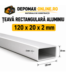 Teava rectangulara aluminiu 120 x 20 x 2 mm, 6 metri (EN AW-6060)